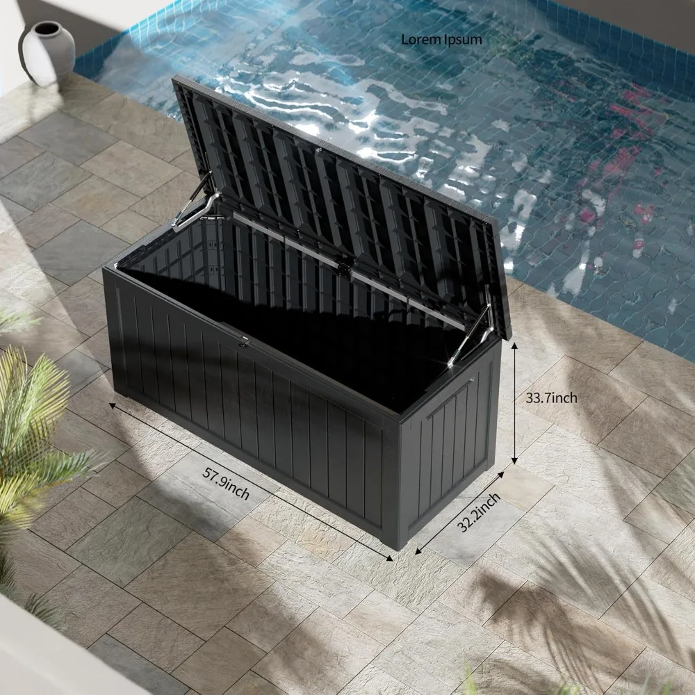 

230 gallon resin large deck box, waterproof outdoor storage box for terrace mats and garden tools, lockable (black)