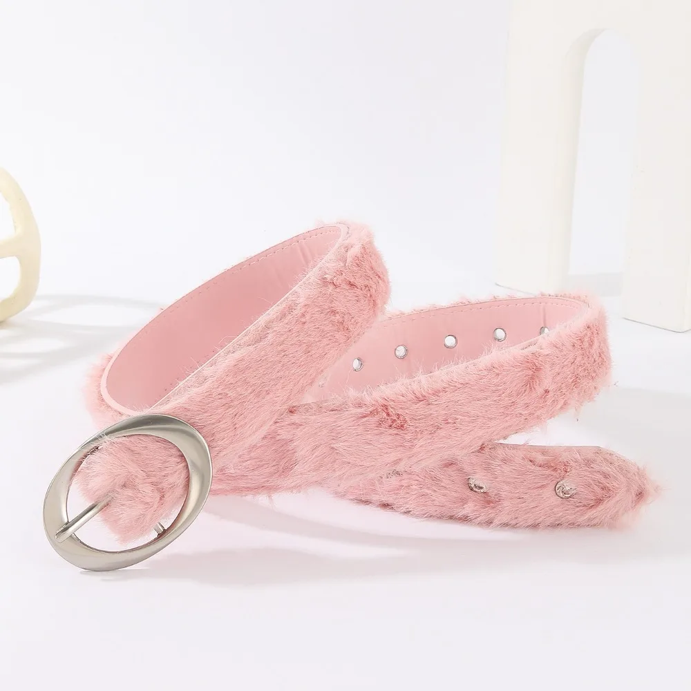 

Винтажный модный дизайн, ремни из искусственного меха, роскошный ремень в стиле панк из искусственного кроличьего меха Y2K, универсальный меховой ремень, женская мода