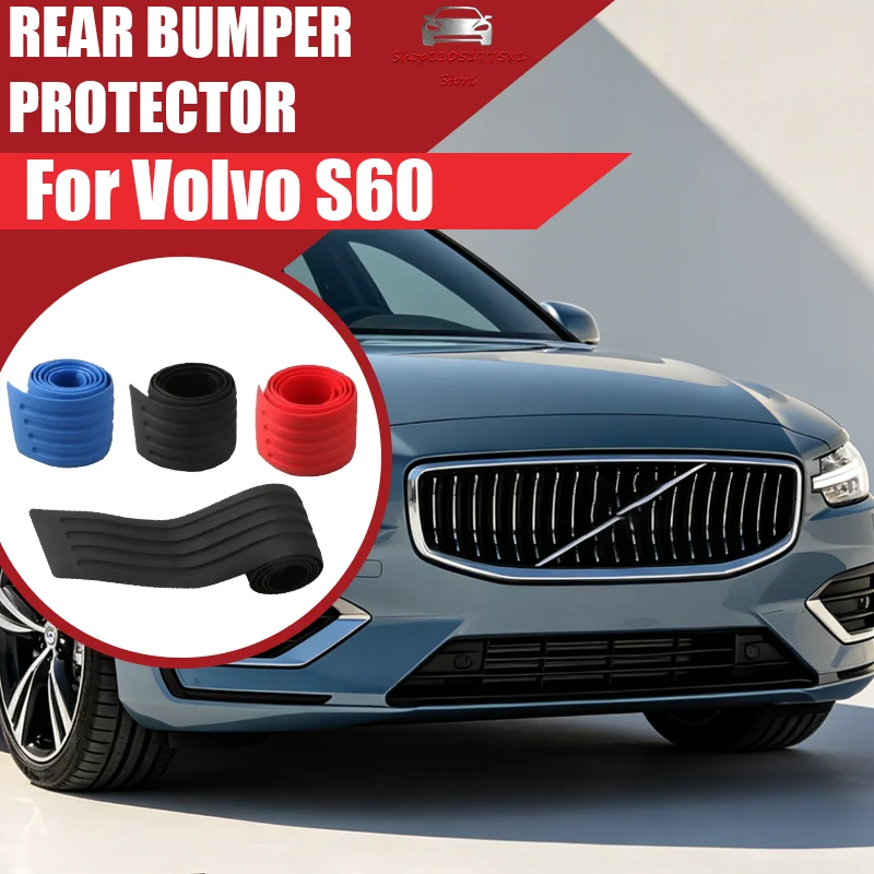 For Volvo S60 Car Trunk Door Sill Plate Protector Anti-Scratch Rear Bumper Guard Rubber Mouldings Pad Trim