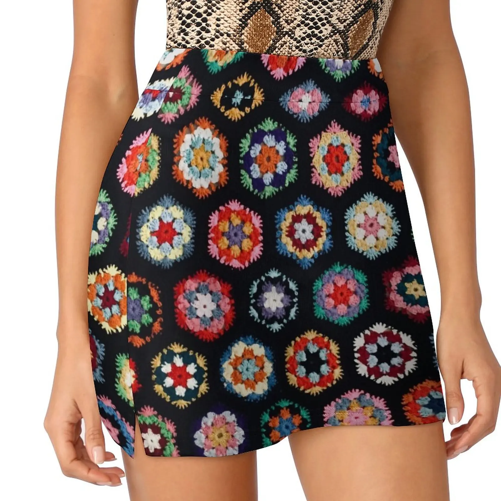 Granny hexagons pattern crochet Mini Skirt elegant skirts for women korean ladies summer