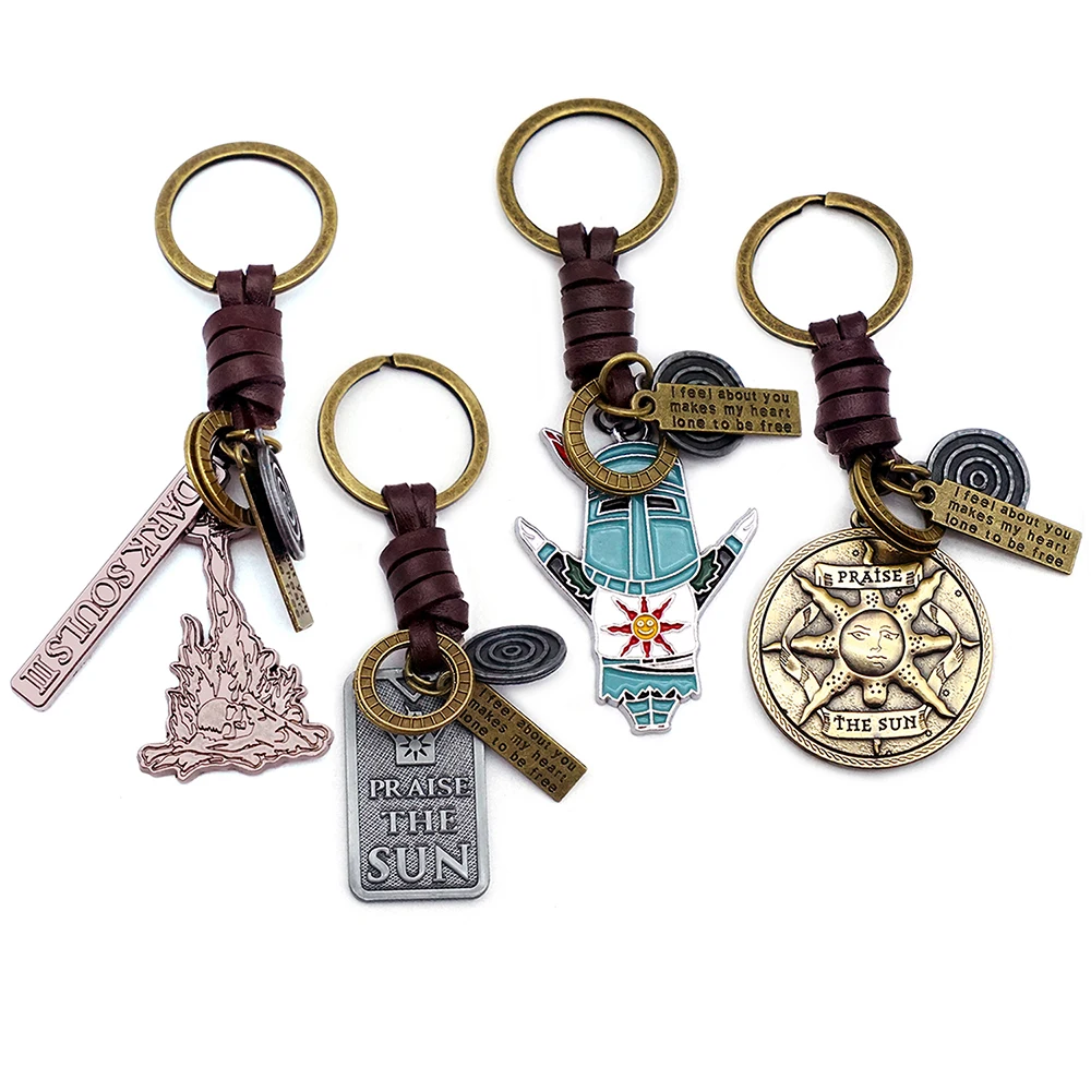 Game DARK SOULS Leather Keychain Sun Knight Key Chain Men Keychains Accessories Car Key Ring llaveros