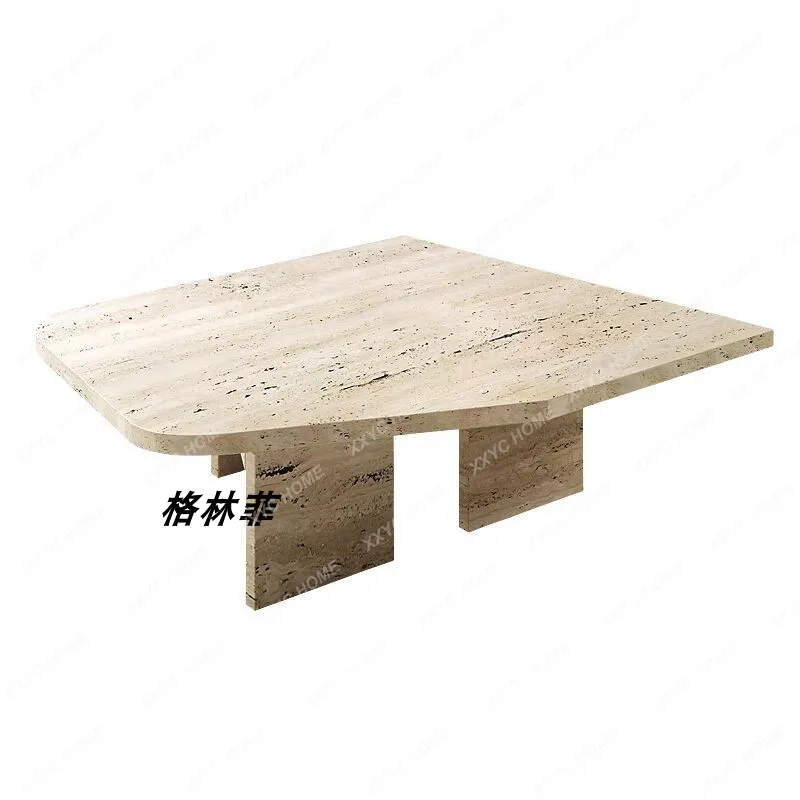 

Medieval coffee table combination industrial wabi wind natural travertine stainless steel coffee table Italian minimalist