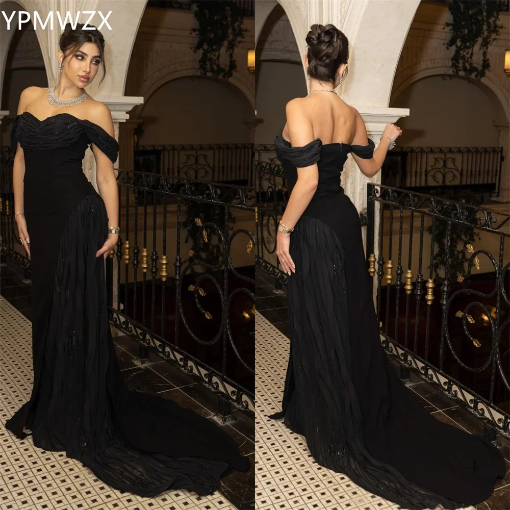 YPMWZX-Robe de Soirée Personnalisée pour Femme, Tenue de Bal Formelle à Épaules Dénudées, Jupe Sirène Longueur au Sol, Tenue Drapée sur Mesure, pour Occasions