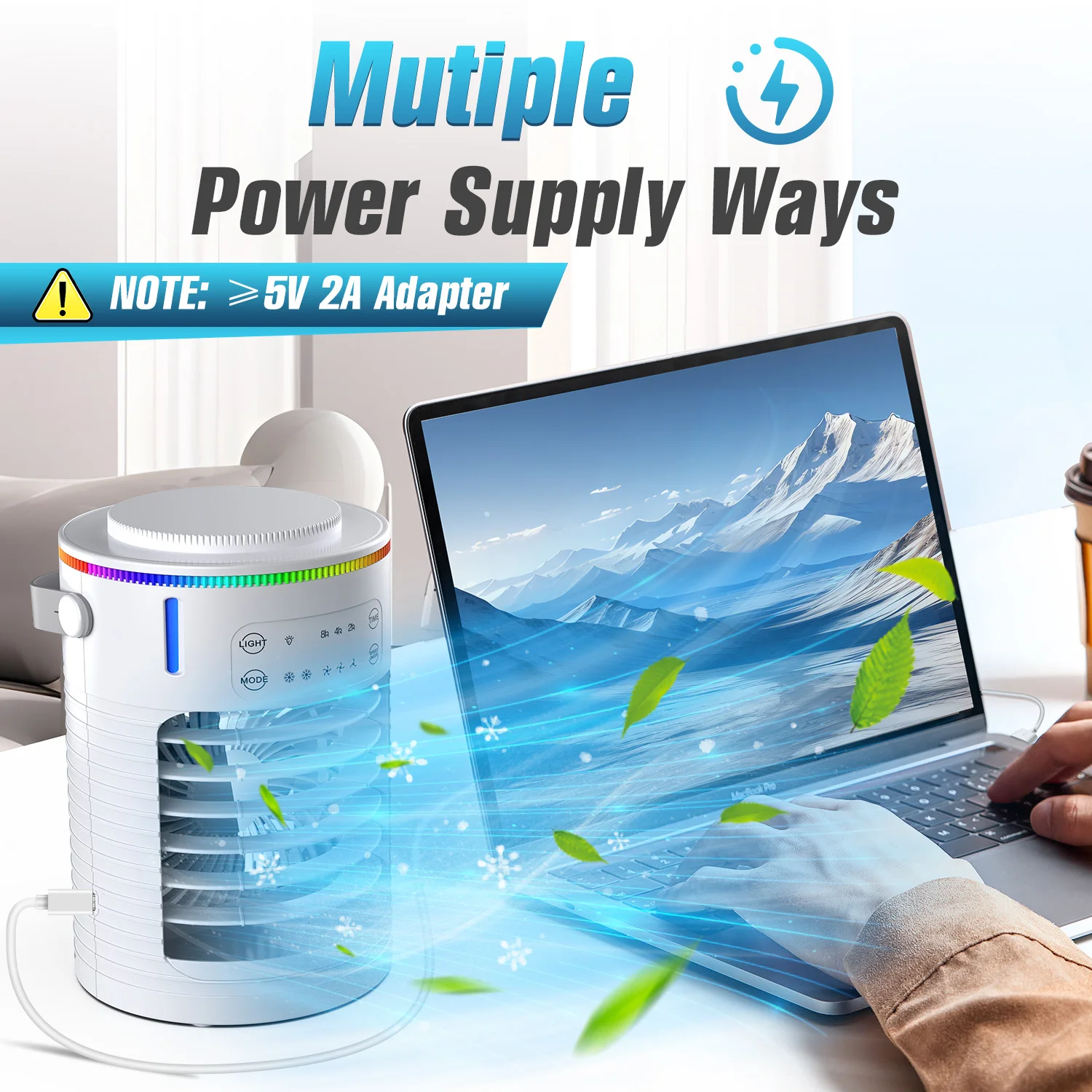 Portable Air Conditioner USB Air Conditioning Fan Mini Air Cooler 600ml Ice Water Air Cooling Fan With Humidifier for Bedroom