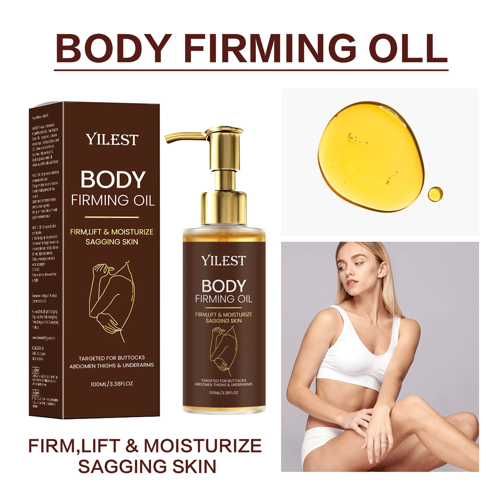 100ml YILEST Nourishing Body Firming Oil,Deep Moisturizing Body Care Oil,Skin Care Oil for Multiple Body Parts Daily Use
