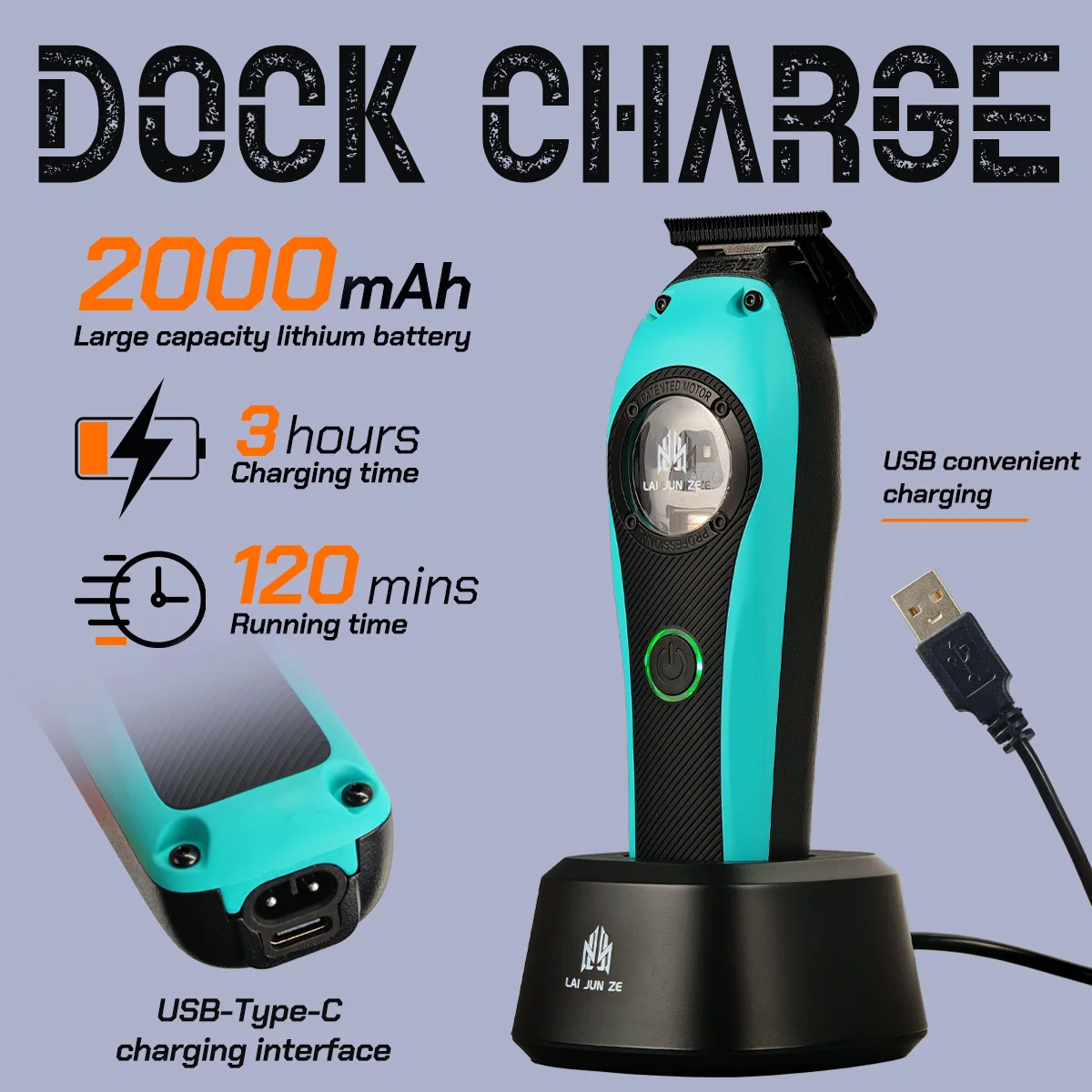 Professional Electric Hair Clipper and Hair Trimmer Magnetic Vector Motor 7800-13000RPM DLC Blade with Charging Dock Barber Shop