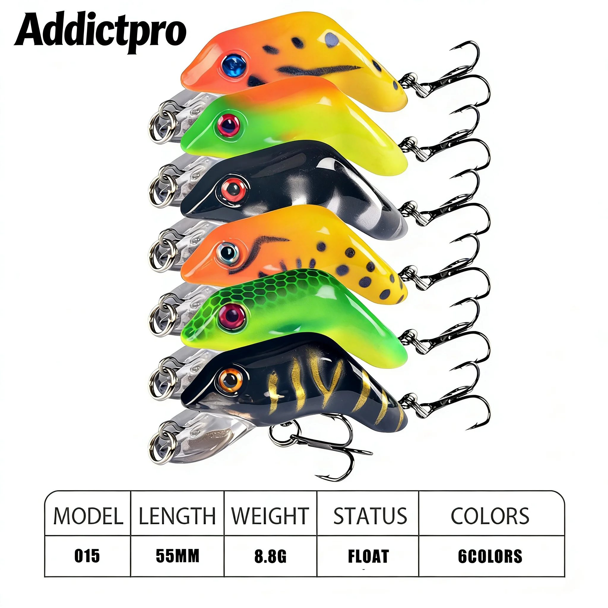 

Addictpro 5pcs Lifelike Frog Hard Lure Artificial Swimbait Special for Carp Bass Fishing Wobbler Tackle Accessory