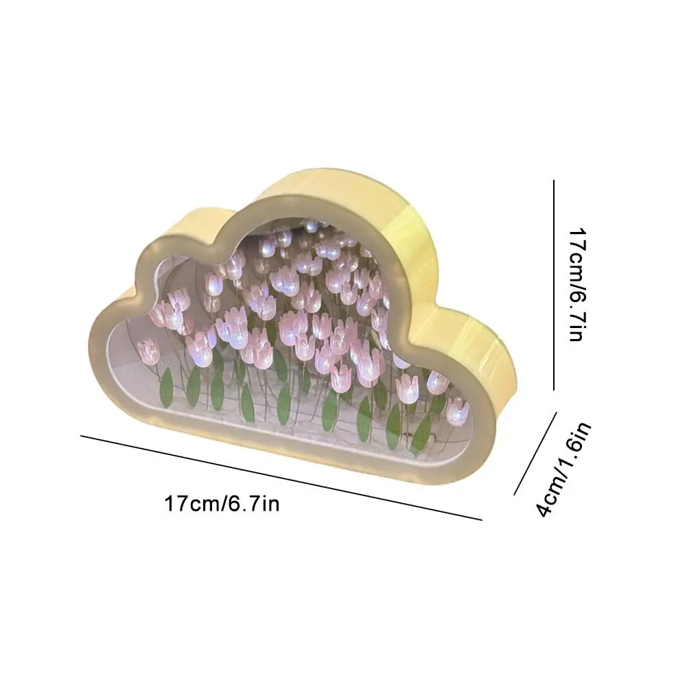 ทําด้วยมือ DIY ดอกทิวลิปดอกไม้ Sea Night บรรยากาศโคมไฟเมฆ TULIP โคมไฟ LED Night Light กระจกตารางโคมไฟตกแต่งห้องนอนไฟใหม่