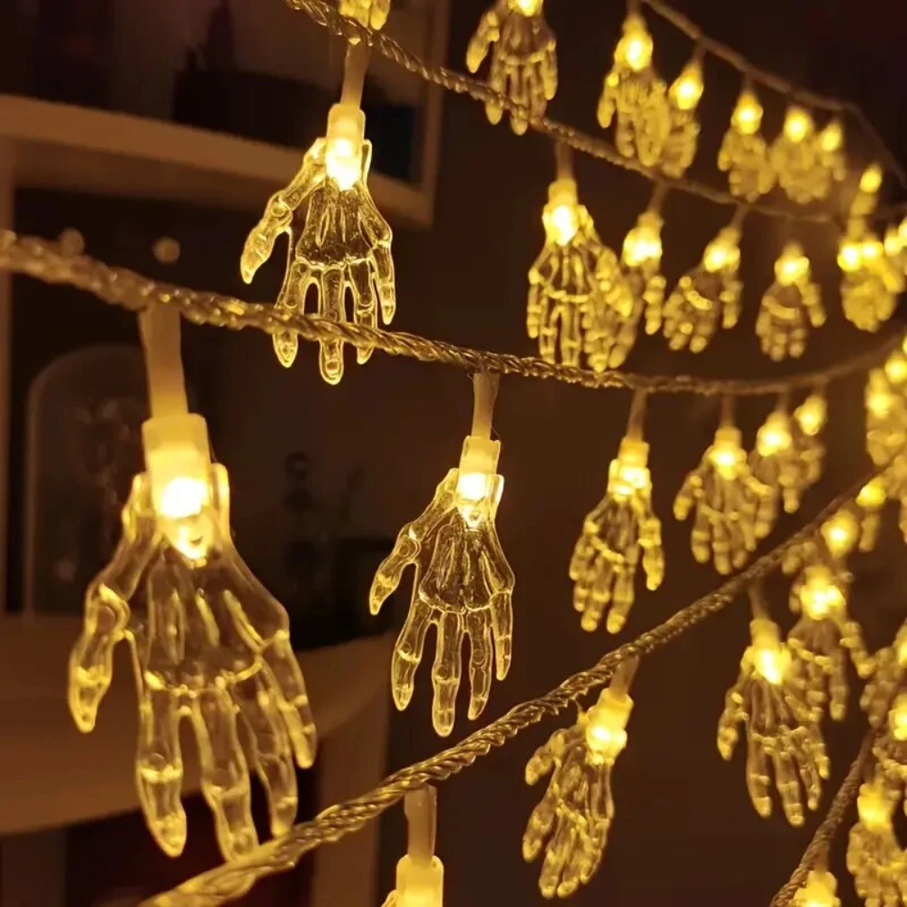 Halloween Transparent Palm String Lights Battery Powered Outdoor Scary Decorations For Garden Yard Terrace Haunted House