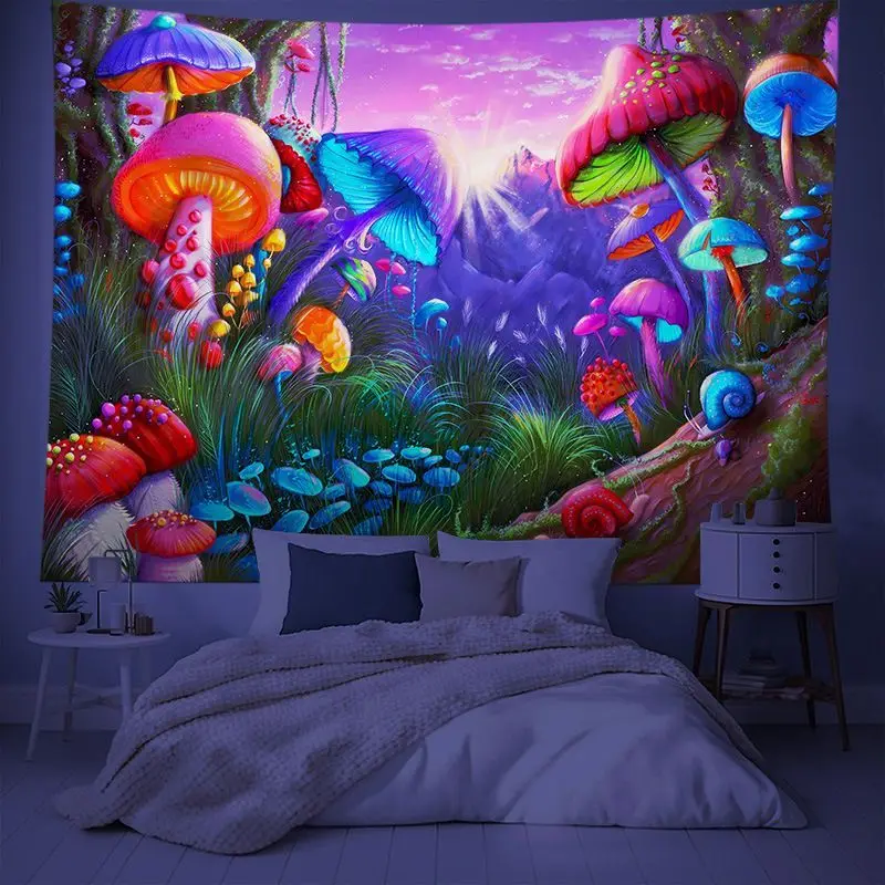 VIKAMA Colorful Mushroom Starry Sky Moon Tapestry Psychedelic Fantasy Wall Hanging Dorm Bedroom Party Decor