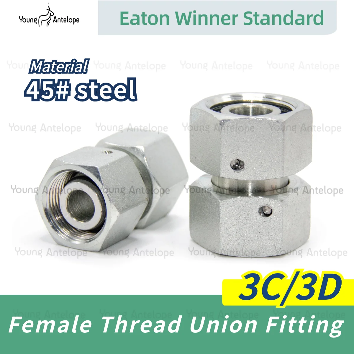 3C/3D Ferrule 24° Cone Seal Double Union Female H-Type Metric Straight Hydraulic Hose Adapter Fitting Carbon Steel