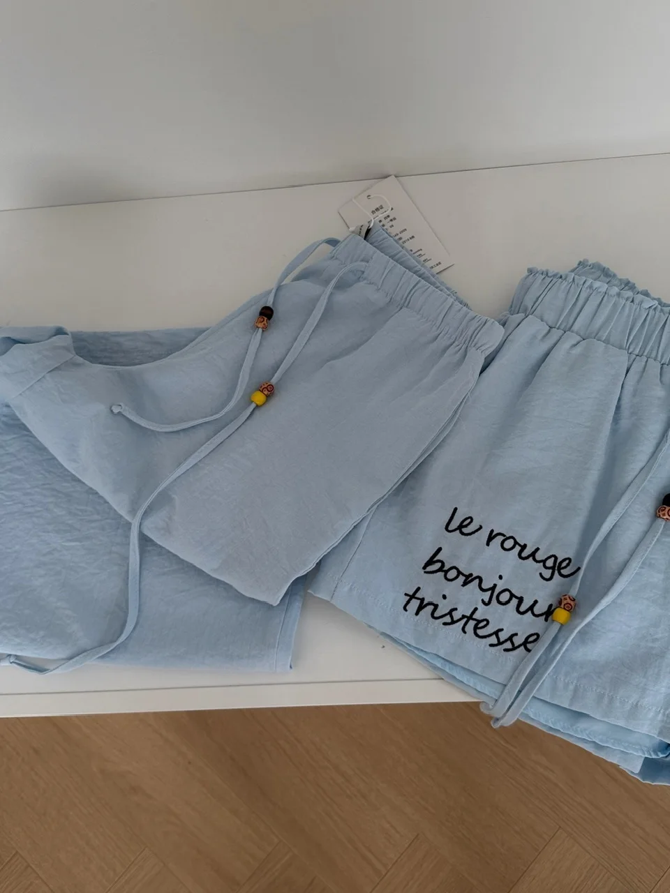 Casual Loose Women's Suit Summer Faion Embroidery Long Sve irt High Waist Wide Leg Pants Slimming Effect Lazy Sle