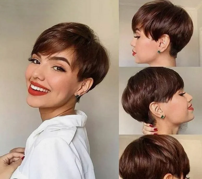 Short Pixie Cut Human Hair Wig Straight Short Cut Pixie None Lace Wig for Women