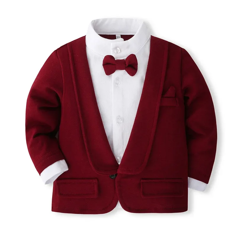 Primavera Autunno Neonato Vestiti per ragazzo Moda coreana Rosso Abito da gentiluomo in cotone Manica lunga Top + Pantaloni Boutique per bambini Set di abbigliamento BC639