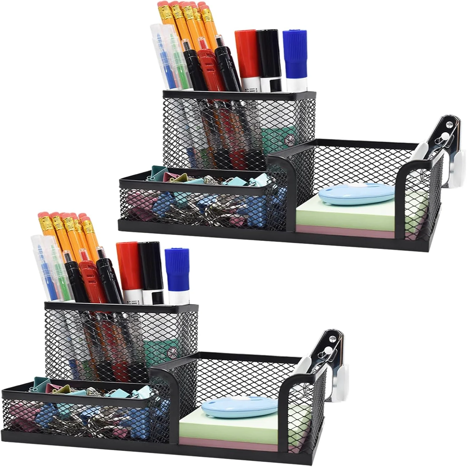 2 Pack Mesh Pen Holder Desk Organizers and Office Desk Accessories for Desk, Compartments Black Pen Holders for Office Supplies,