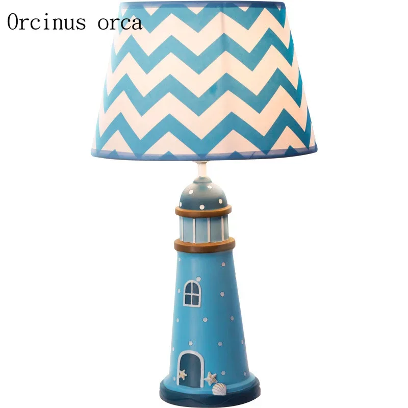 Mediterranean Blue lighthouse table lamp children's room bedroom bedside lamp creative warm LED decorative table lamp