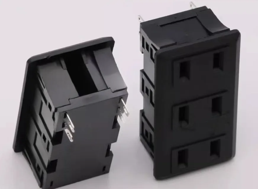 AC Power Socket - 2-Pin 3-Way Power Strip, 6-Socket 4-Pin Direct Plug Electrical Outlet 10A 250V Rectangular Panel Socket 2pcs