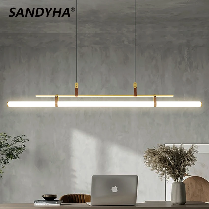 

SANDYHA Minimalist Dining Room Pendant Lamp Long Strip LED Suspend Light Modern Design Tube Style Office Study Table Luminaire