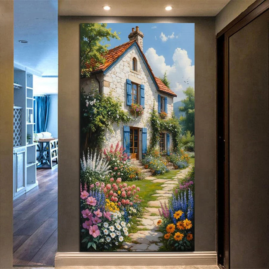 

Fullcang садовый пейзаж большого размера, новый набор для алмазной живописи «сделай сам», пейзажный дом, полная мозаика, вышивка, картина, настенный декор