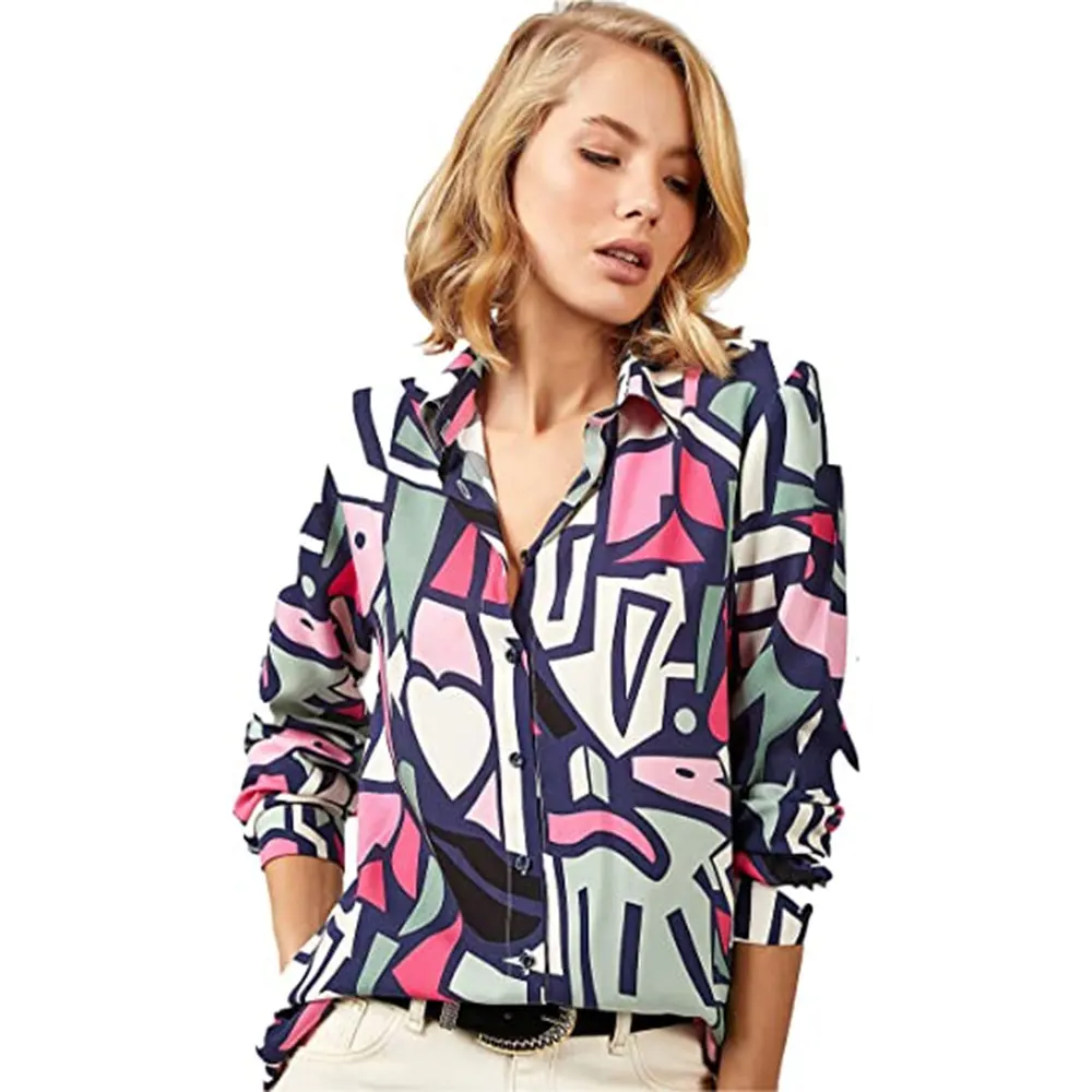 Blusa sexy com estampa leopardo feminina, casual de manga comprida, tops com botões, camisa grande, lapela solta, terno da moda, 2023