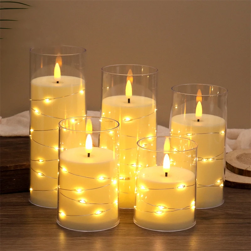 3PCS/Set Christmas Led Candle Lights with Star String AA Battery Operated Fake Tealight Candles for Xmas Party Wedding Decoratio