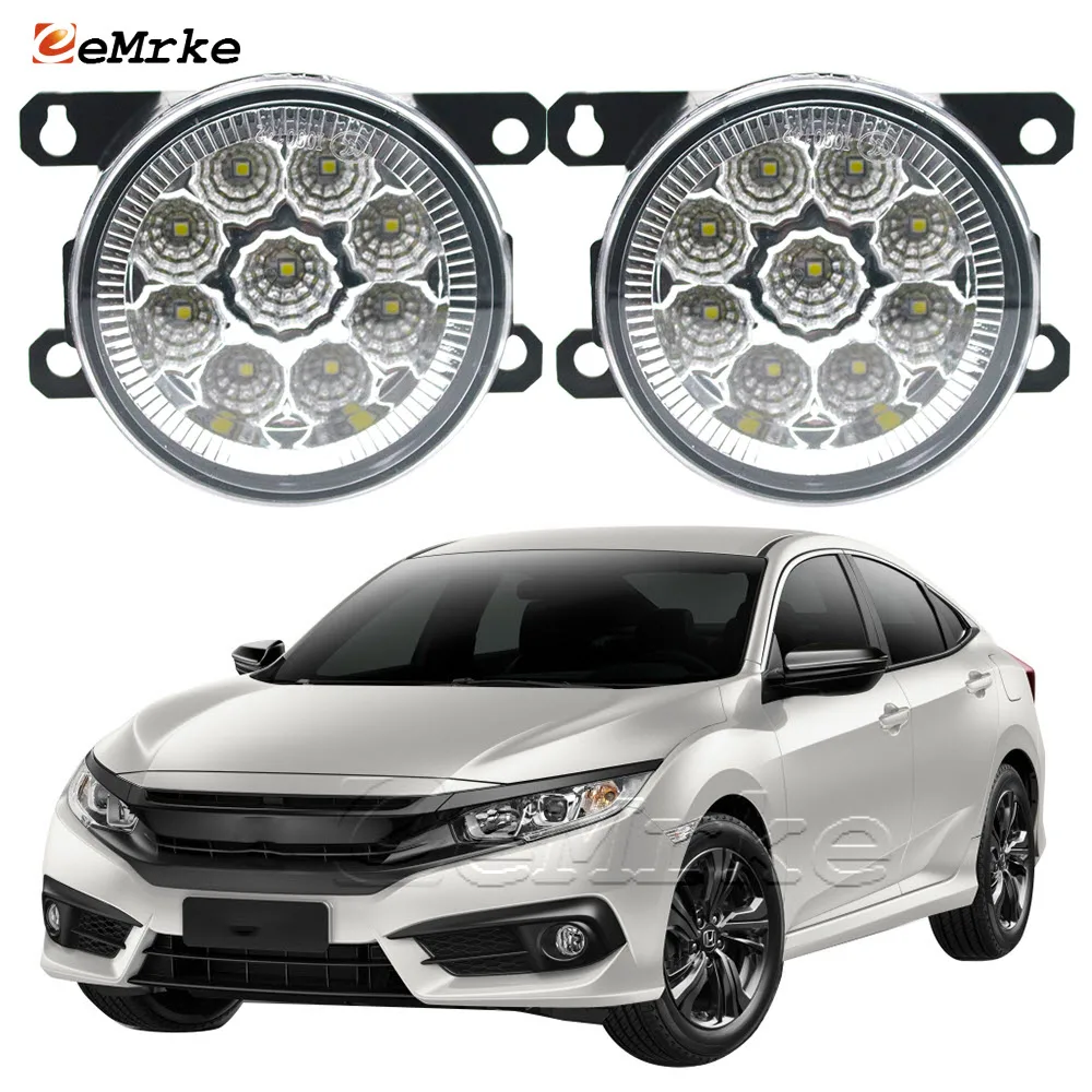 2X Car-styling 9-Pieces LED Fog Lamp for Honda Civic X Saloon 2016 2017 2018 2019 2020 Anti Fog Lights Assembly H11 Halogen DRL