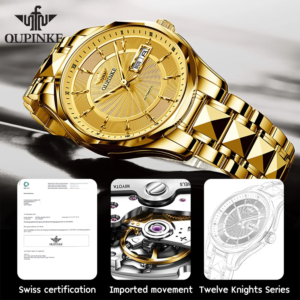 OUPINKE 3172 Luxury Fully Automatic Mechanical Men Watch Classic Business Dual Calendar Brand Waterproof Men Watch Reloj Hombre