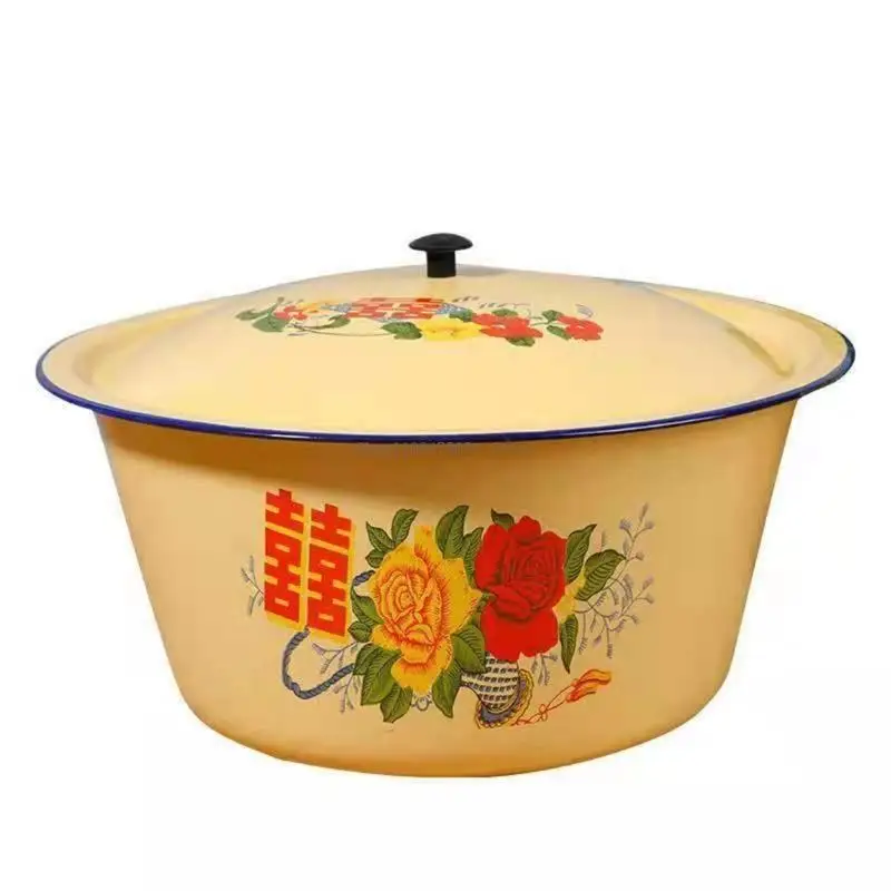  Dessert Container Metal Mixing Bowl Enamel Basin for Kitchen and Outdoor Picnics
