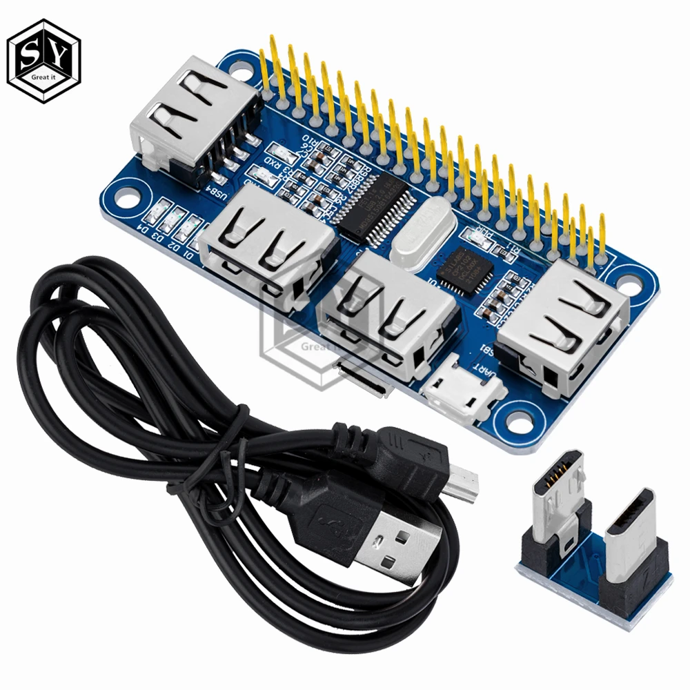 4 Ports USB HUB HAT For Raspberry Pi 3 / 2 / Zero W Extension Board USB To UART For Serial Debugging Compatible With USB2.0/1.0