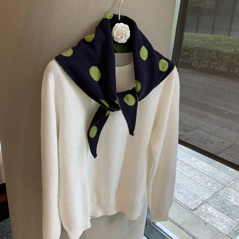 Polka Dot Double-sided Knitted Triangle Scarf Female Korean Version Niche Design Shawl Fashionable Versatile Warm Scarf Scarf