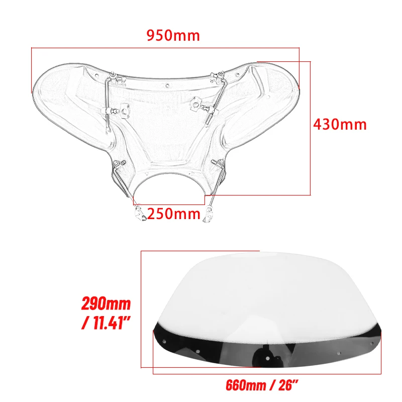 Universal Motorcycle Retro Windshield Windscreen Outer Batwing Wind Screen Deflector Fairing Cowl For Harley For Yamaha Honda