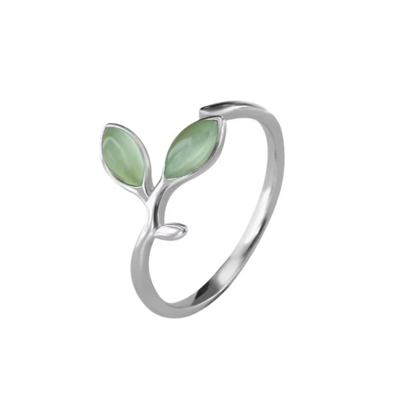 925 Sterling Silver Tree Foglia Anelli Aperti Per Le Donne Della Signora di Modo di Prevenire L\'allergia Sterling-argento-gioielli