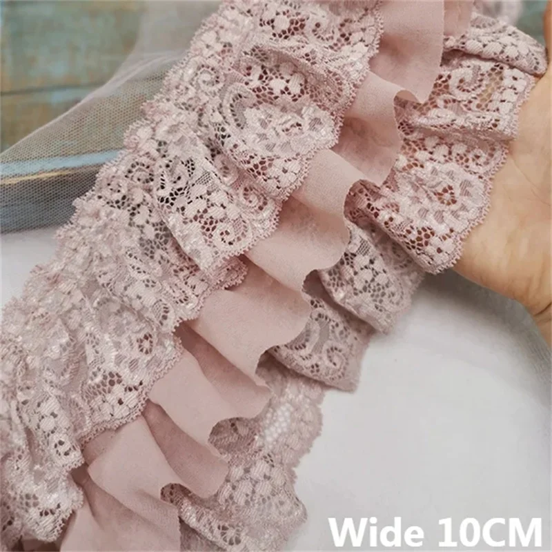 10CM szerokości trzy warstwy plisowana szyfonowa tkanina haftowana wstążka z frędzlami koronkowy kołnierzyk wykończenie z falbankami DIY odzież zasłony dekoracje do szycia