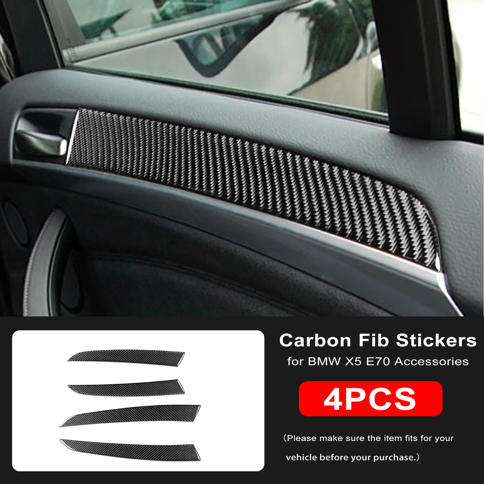 

4pcs Sticker for BMW X5 E70 Accessories Carbon Fiber Interior Car Door Handle Panel Cover Trim Strips for E70 Decal Car Styling
