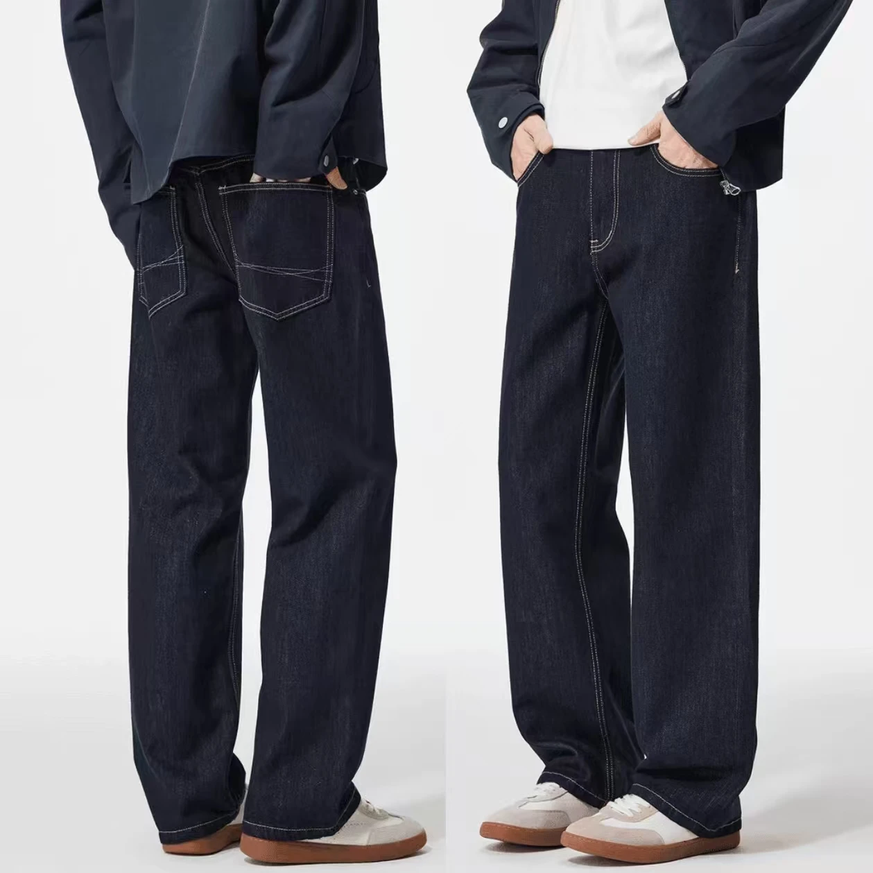 

Men's Fce Lined Straight Leg Original Color Denim Jeans High Street Casual Wide Leg Pants Cleanfit American Sle Autumn W...