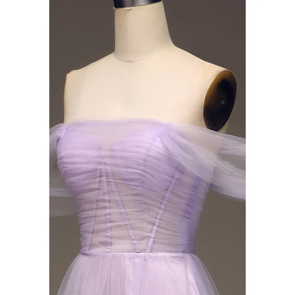 MANRUIXIN A-lijn uit de schouder sprankelende galajurk op maat lichtpaars zijsplit vestidos de noche luxe avondjurken