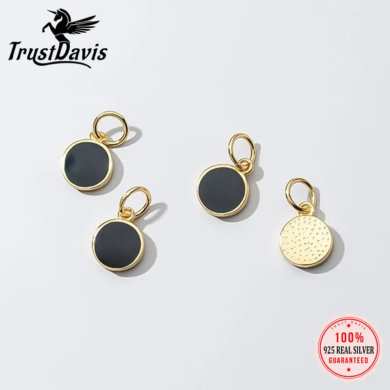 

TrustDavis Real 925 Sterling Silver Personality Fashion Black Glaze Round Charm Pendant Handmade DIY Accessories Jewelry HY105