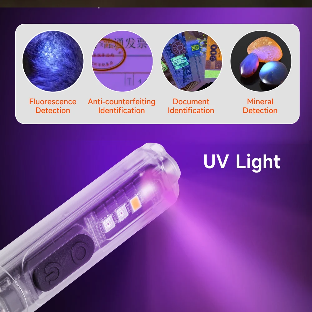 Camping Hiking Mini Flashlight EDC Tactical Flashlight 5 Modes UV/RGB Side Light | USB-C Rechargeable Magnetic Tail Pocket Size