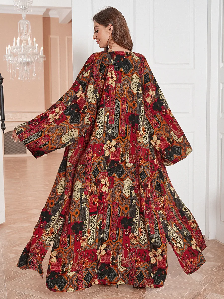 Donne musulmane Dubai Abaya kebaya Abito lungo stampato di lusso Kimono Cardigan Ramadan Robe Caftano Femme Musulmane Islam Abbigliamento