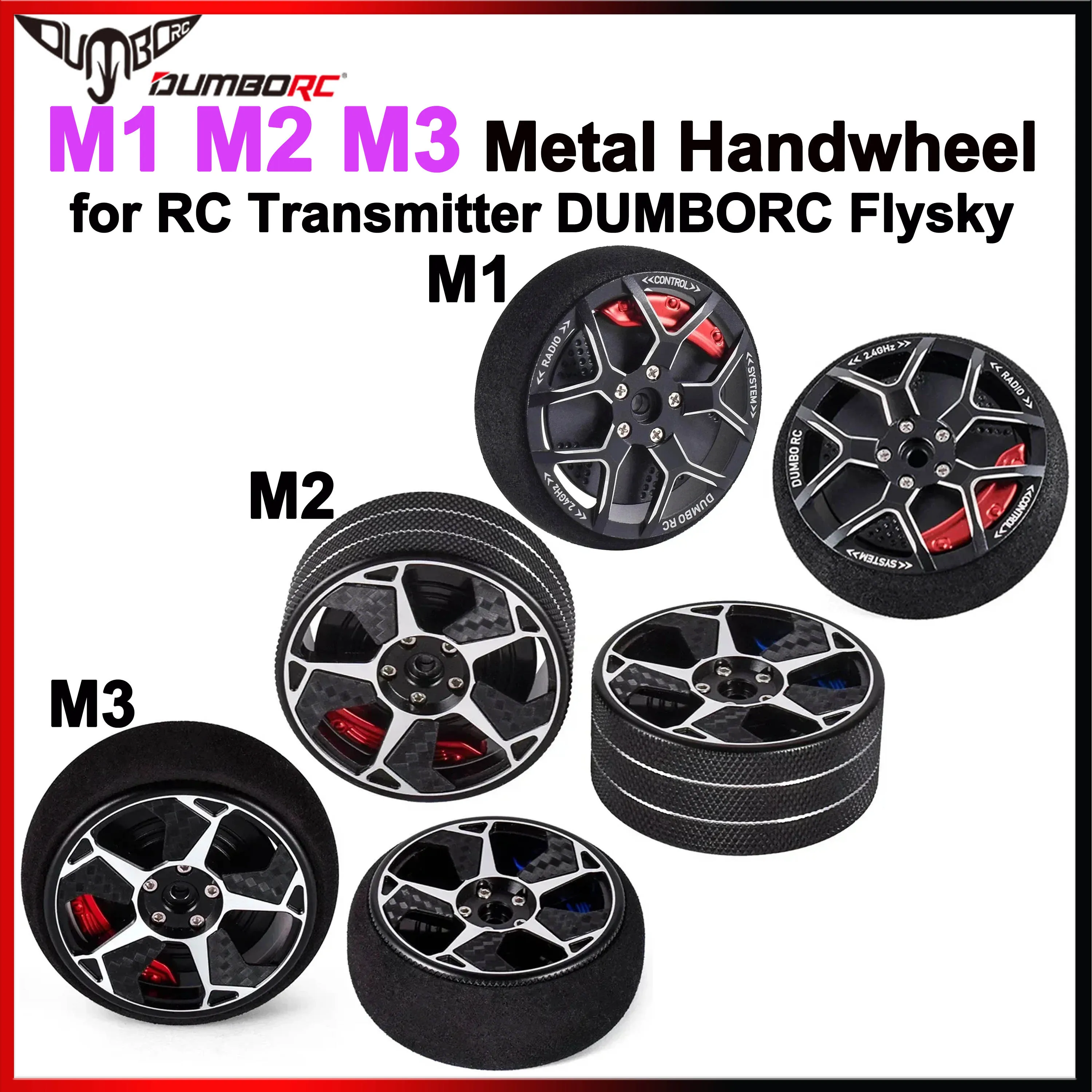 DUMBORC Metal M1 M2 M3 Handwheel Transmitter Direction Steering Wheel with Brake Pad Sponge Cover for RC Dumbo Flysky Upgrade