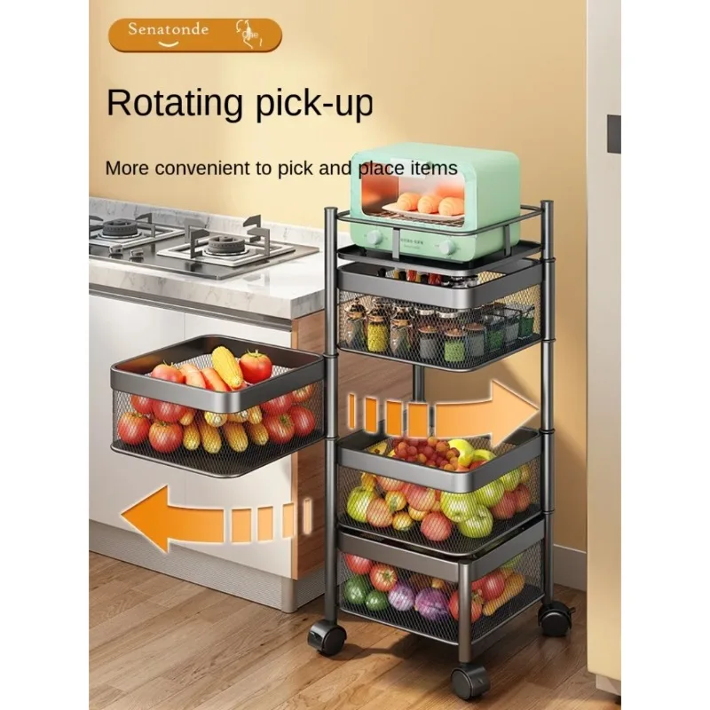 

Multilayer Can Rotate Kitchen Fruits Vegetables Store Shelves Metal Multi-function Movable Cart Кухняn Accessories Organizer