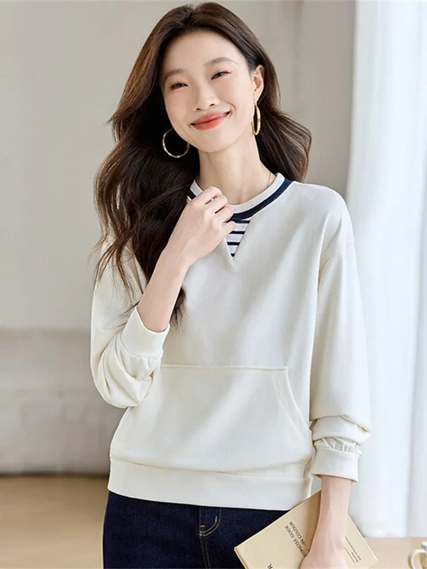 

Loose Fit round Neck Long Sleeve Hoodie Women's Spring Autumn Winter New Design Slimming Base Layer Shirt Overhead Top