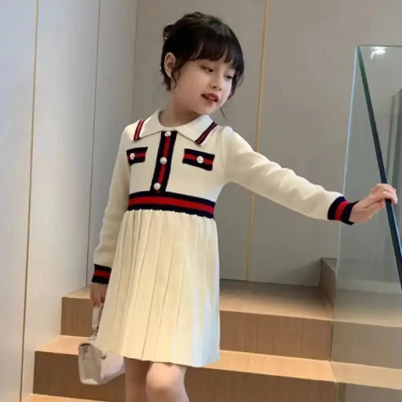 Girls Knitted Dresses Autumn Winter New Sweater Dress Children Academic Style Warm Princess Dress Korean Kids Clothing 2-6Yrs