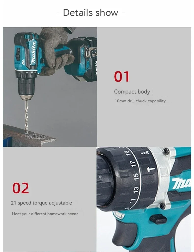 Makita DHP487 DDF487 10mm 18v Li-Ion LXT Driver Rechargeable Brushless Screwdriver Impact Electric Power Drill Cordless Tool