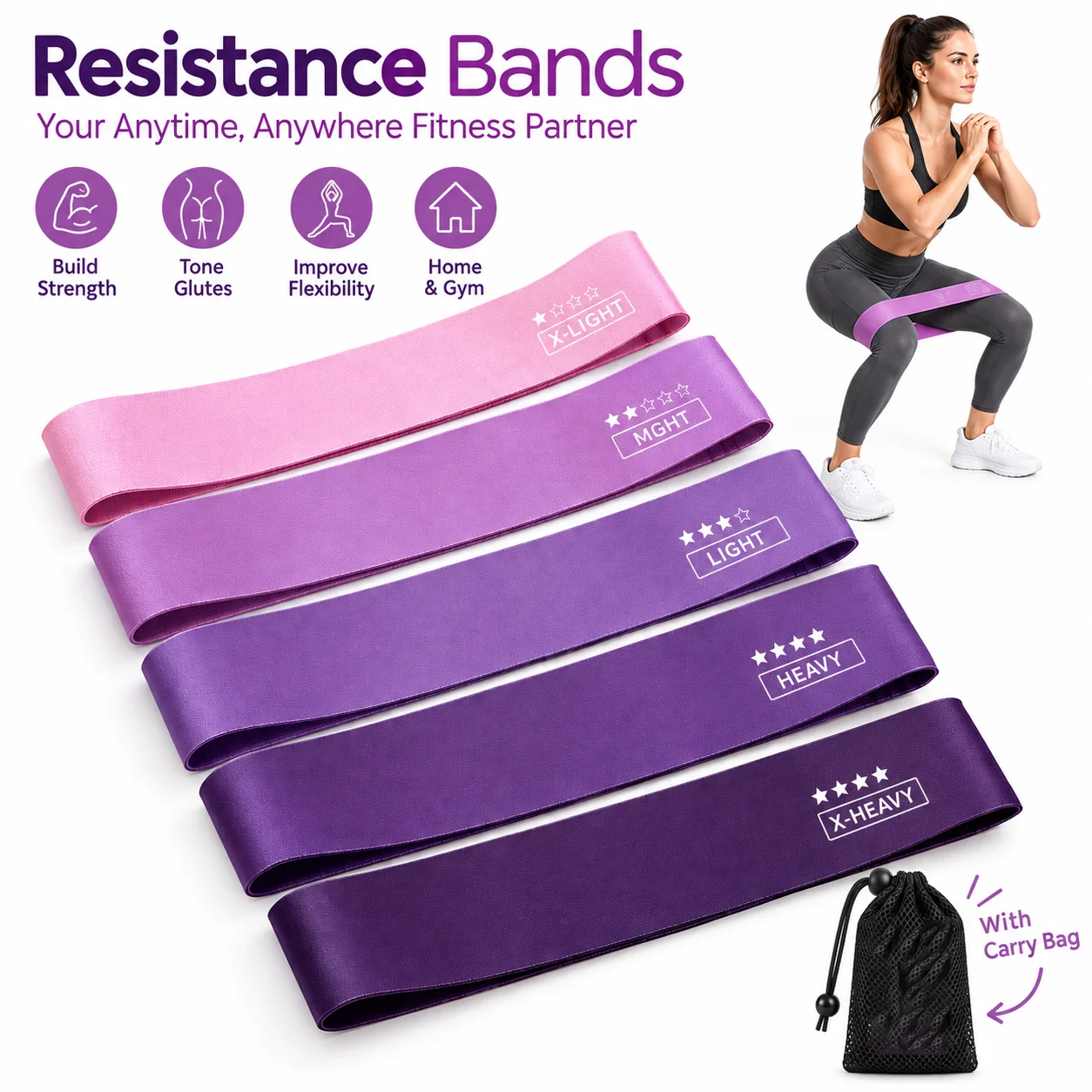 Crossfit Training Gear - 5-Stufen-Widerstandsbänder-Set, Fitness- und Pilates-Trainingsbänder, Mini-Bänder, Sport-Verlängerungsbänder,
