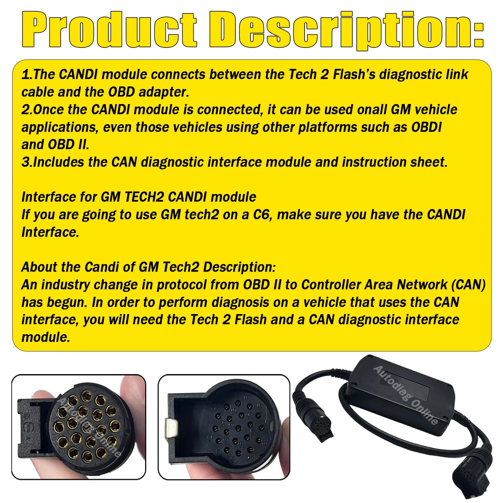 Adapter diagnostyczny OBDII do GM Tech, kabel złącza 19-pinowego modułu CANDI do interfejsu OBD2 GM TECH2