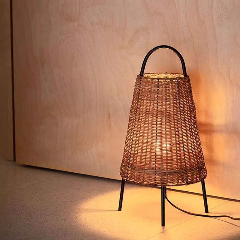 

Bamboo rattan table decor lantern retro homestay home living room creative ins atmosphere table led floor lighting lamp