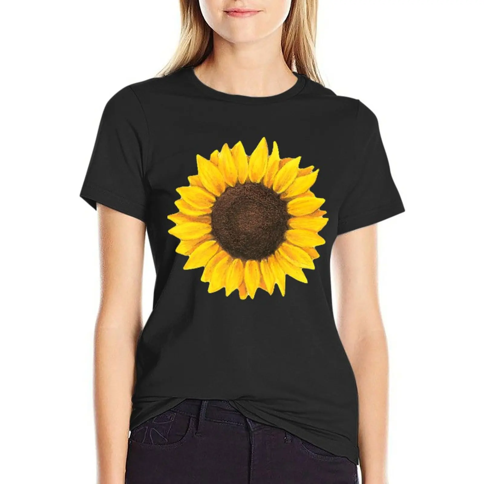 Sunflower drawing T-Shirt graphics Female clothing summer tops tshirts woman