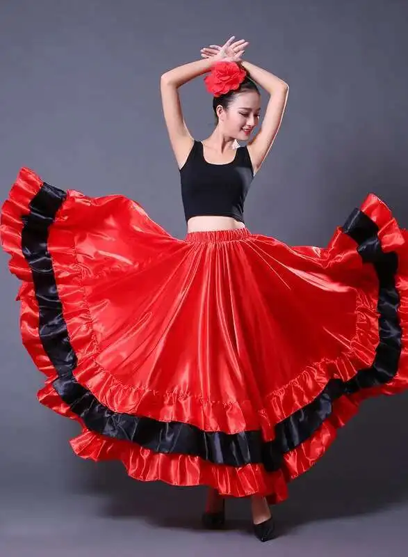 Ropa de escenario para fiesta de Carnaval de España para mujer, falda de Flamenco a rayas de talla grande, trajes de danza del vientre de encaje para mujer, vestido español