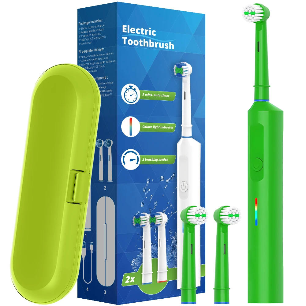 

Rotation Cleaning Electric Toothbrush -3 Modes & Smart Timer, USB Charging & Brush Heads, Compatible with Oral B Toothbrush Head